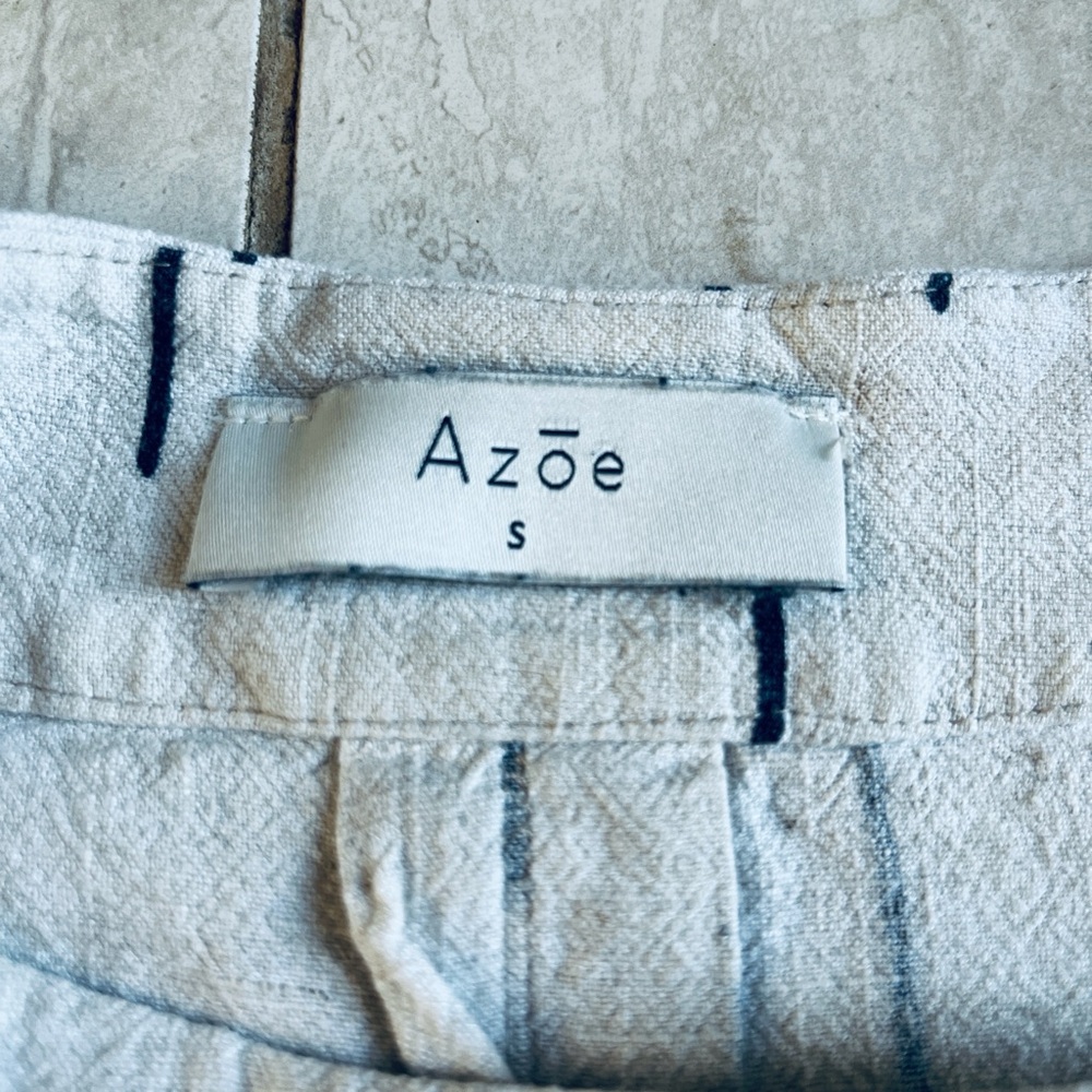 Azoe Cream and Black Women's Linen Blend Boxy Top - Picture 2 of 6